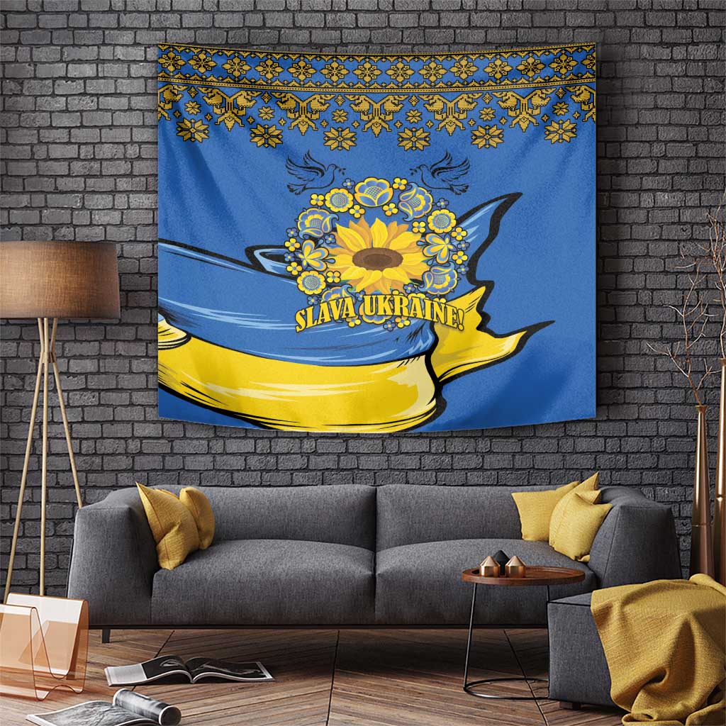 Ukraine Sunflower Peace Sign Tapestry With Folk Patterns - Wonder Print Shop