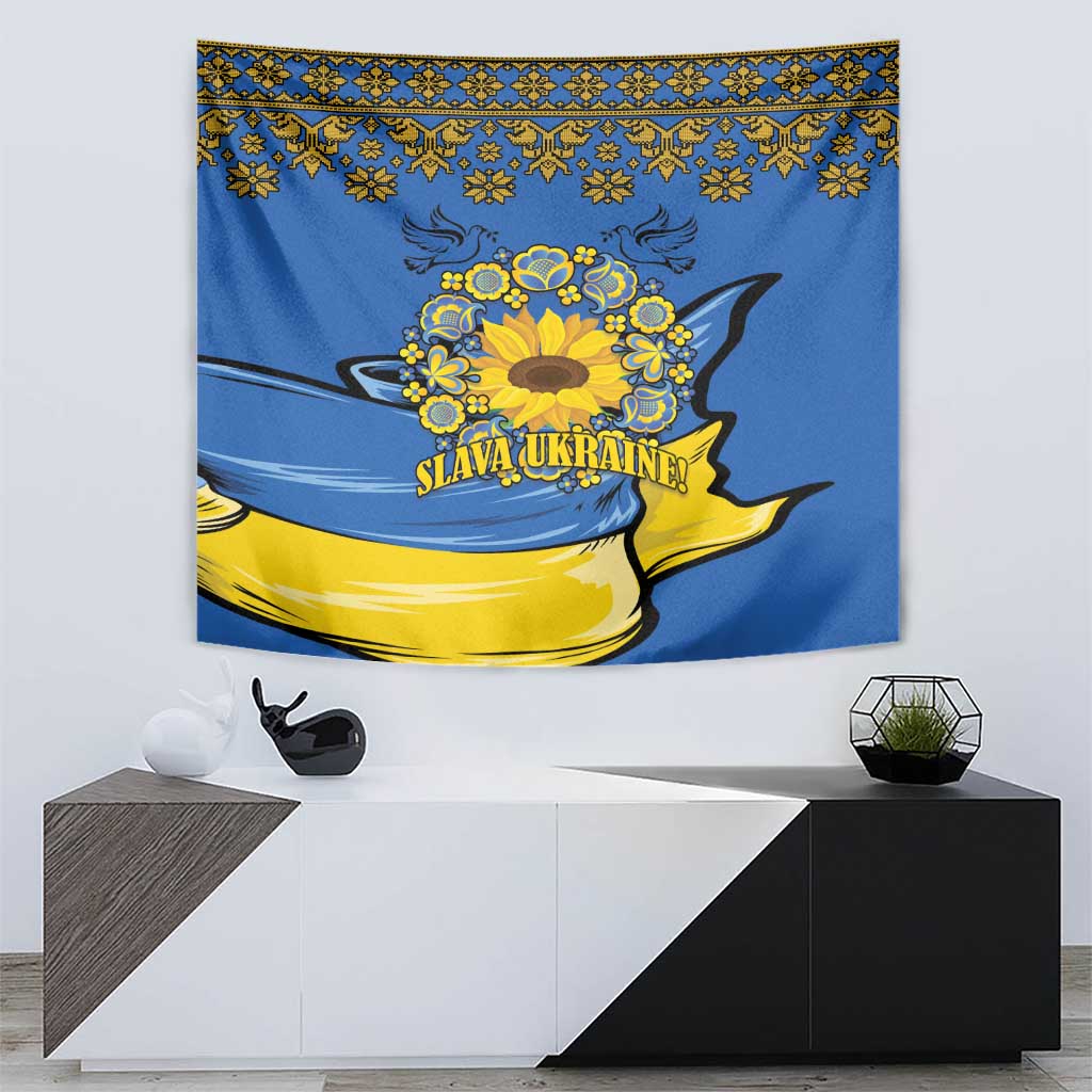 Ukraine Sunflower Peace Sign Tapestry With Folk Patterns - Wonder Print Shop