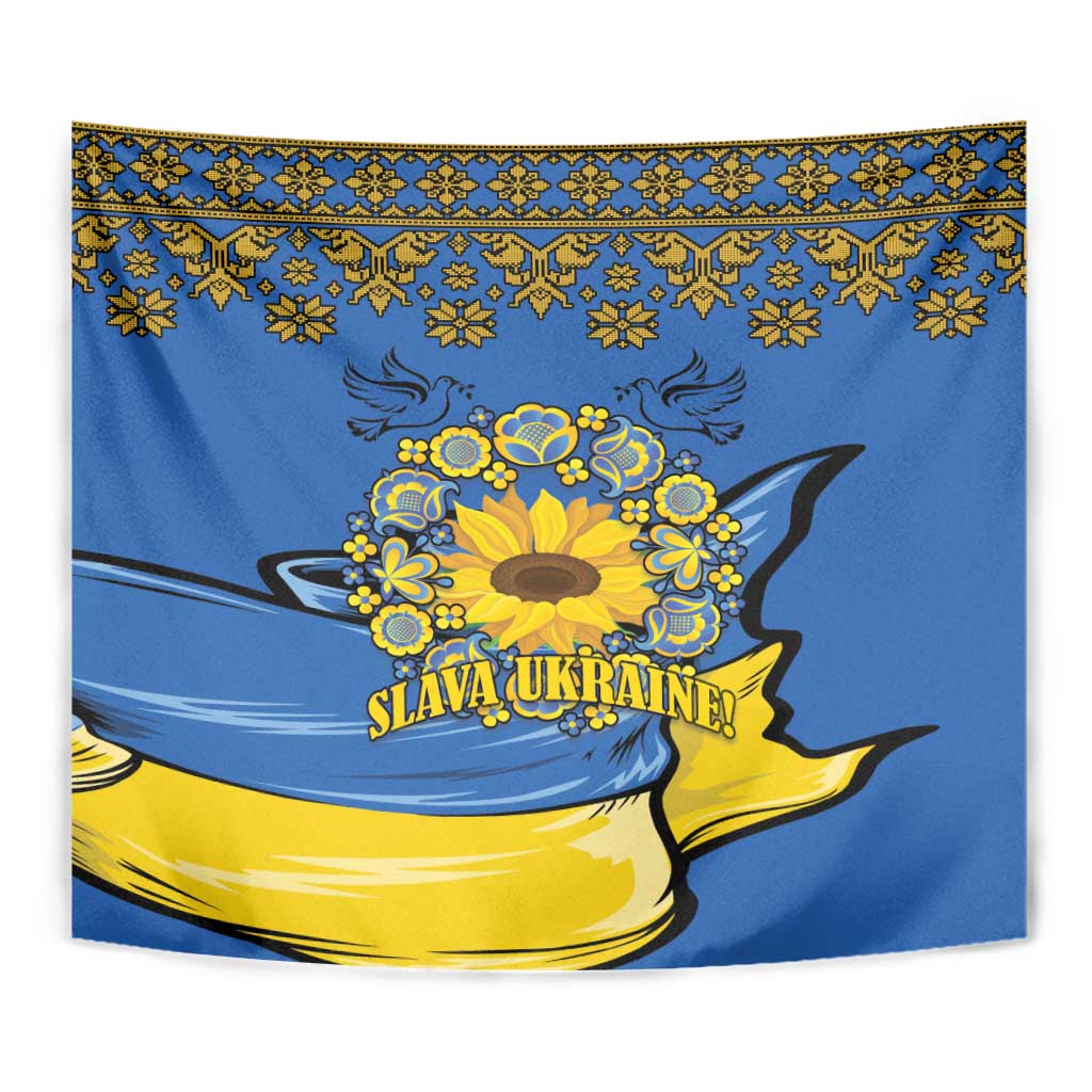 Ukraine Sunflower Peace Sign Tapestry With Folk Patterns - Wonder Print Shop