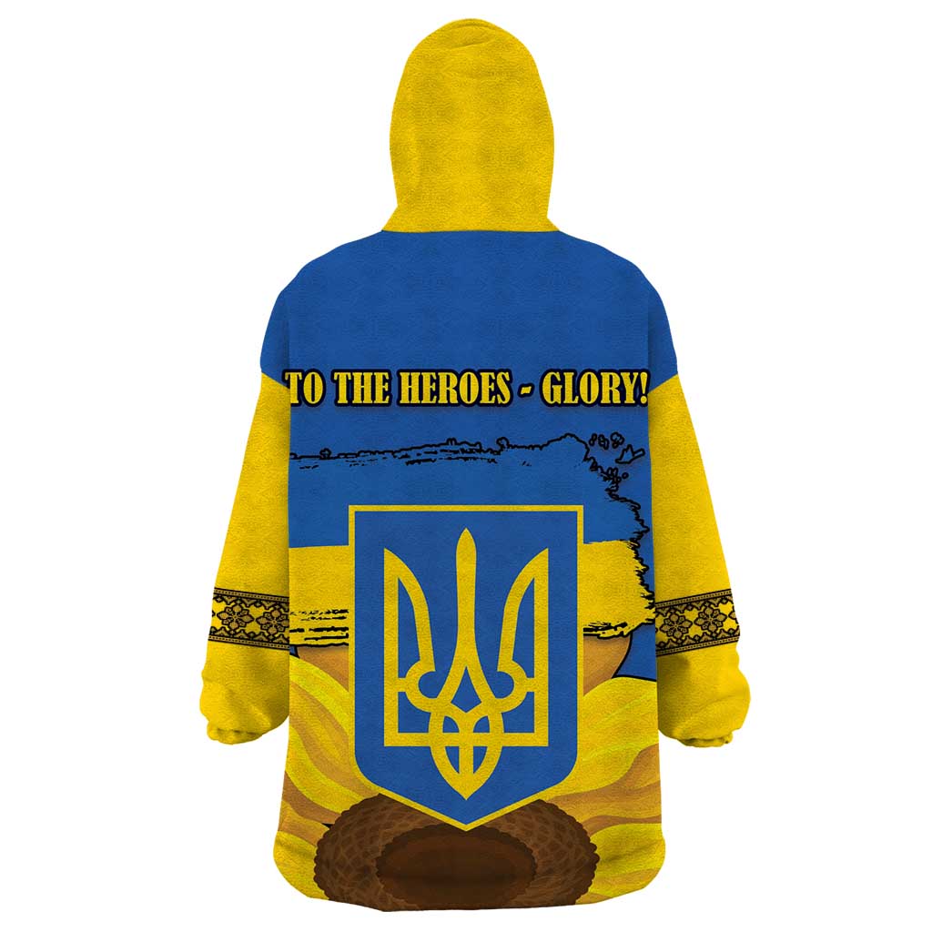 Ukraine Sunflower Peace Sign Wearable Blanket Hoodie With Folk Patterns - Wonder Print Shop