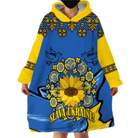 Ukraine Sunflower Peace Sign Wearable Blanket Hoodie With Folk Patterns - Wonder Print Shop