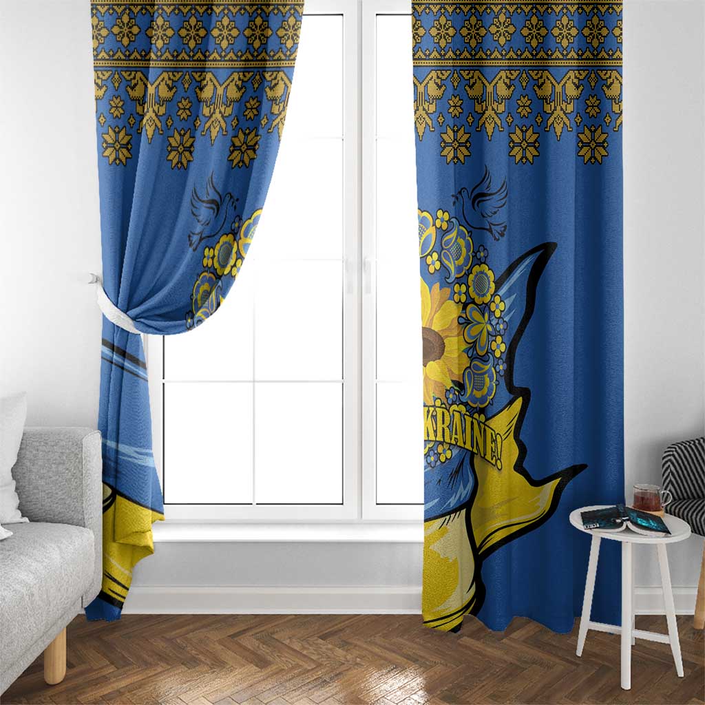 Ukraine Sunflower Peace Sign Window Curtain With Folk Patterns - Wonder Print Shop