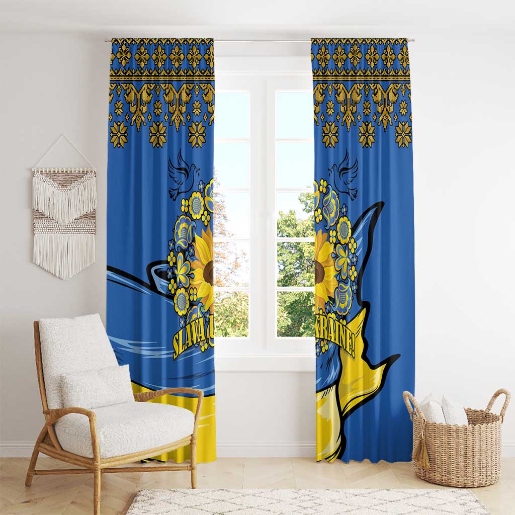 Ukraine Sunflower Peace Sign Window Curtain With Folk Patterns - Wonder Print Shop