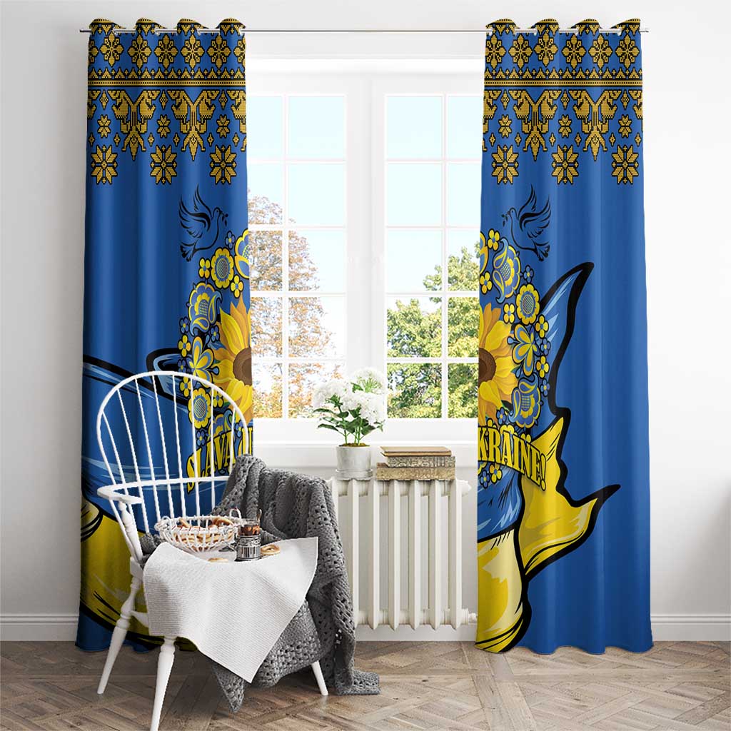 Ukraine Sunflower Peace Sign Window Curtain With Folk Patterns - Wonder Print Shop