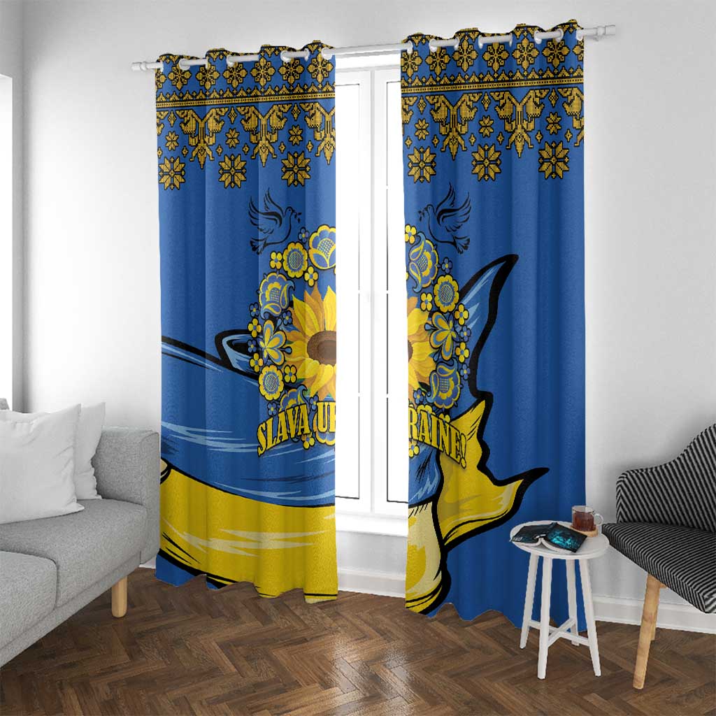 Ukraine Sunflower Peace Sign Window Curtain With Folk Patterns - Wonder Print Shop