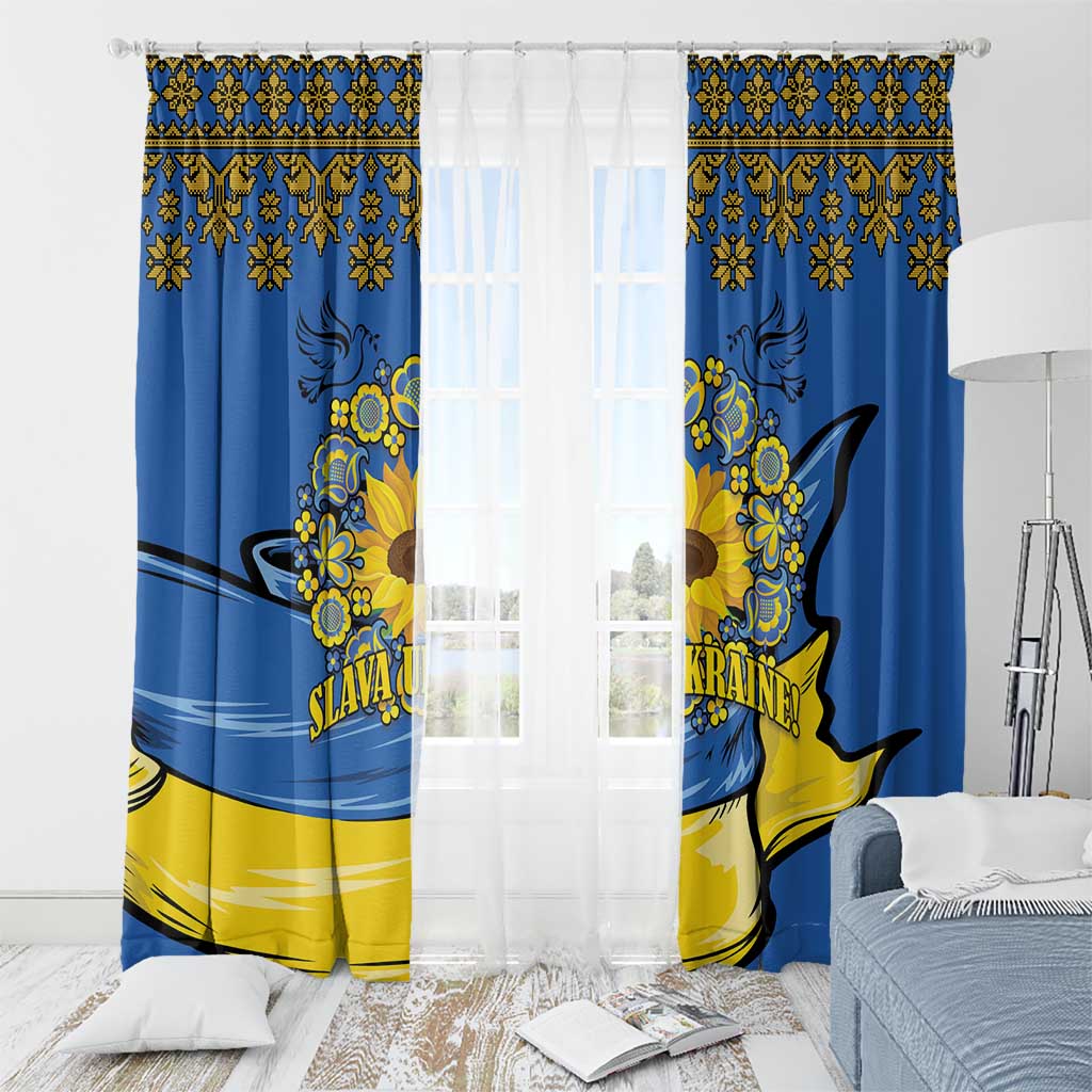 Ukraine Sunflower Peace Sign Window Curtain With Folk Patterns - Wonder Print Shop
