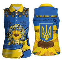 Ukraine Sunflower Peace Sign Women Sleeveless Polo Shirt With Folk Patterns - Wonder Print Shop