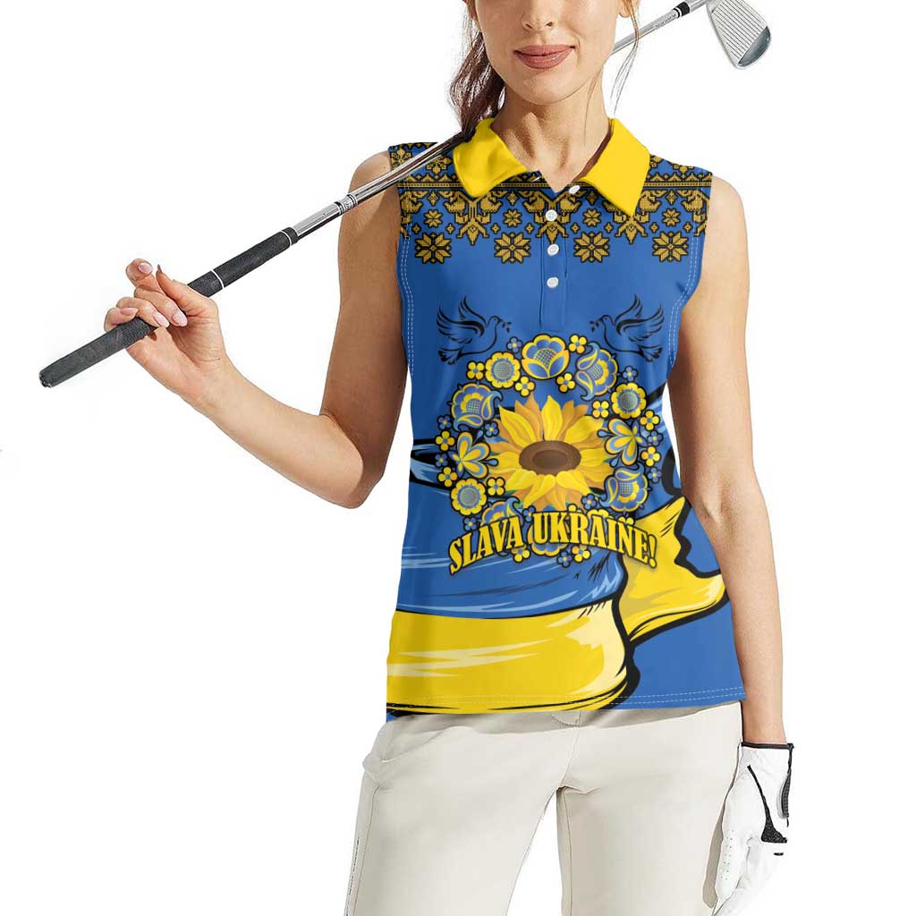 Ukraine Sunflower Peace Sign Women Sleeveless Polo Shirt With Folk Patterns - Wonder Print Shop