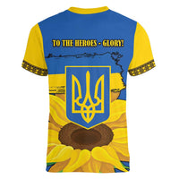 Ukraine Sunflower Peace Sign Women V-Neck T-Shirt With Folk Patterns - Wonder Print Shop