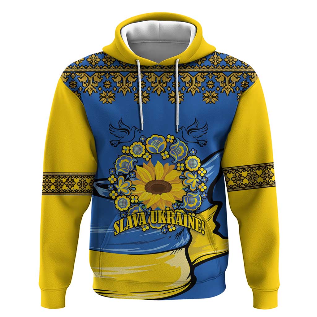Ukraine Sunflower Peace Sign Zip Hoodie With Folk Patterns - Wonder Print Shop
