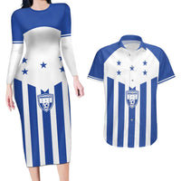 Custom Honduras Football Couples Matching Long Sleeve Bodycon Dress and Hawaiian Shirt Los Catrachos Sporty Style - Wonder Print Shop