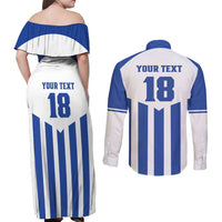 Custom Honduras Football Couples Matching Off Shoulder Maxi Dress and Long Sleeve Button Shirt Los Catrachos Sporty Style - Wonder Print Shop