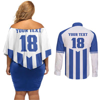 Custom Honduras Football Couples Matching Off Shoulder Short Dress and Long Sleeve Button Shirt Los Catrachos Sporty Style - Wonder Print Shop