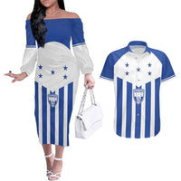 Custom Honduras Football Couples Matching Off The Shoulder Long Sleeve Dress and Hawaiian Shirt Los Catrachos Sporty Style - Wonder Print Shop