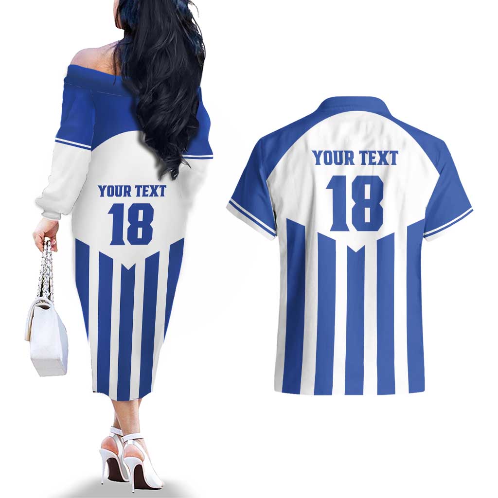 Custom Honduras Football Couples Matching Off The Shoulder Long Sleeve Dress and Hawaiian Shirt Los Catrachos Sporty Style - Wonder Print Shop