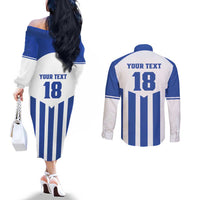 Custom Honduras Football Couples Matching Off The Shoulder Long Sleeve Dress and Long Sleeve Button Shirt Los Catrachos Sporty Style - Wonder Print Shop