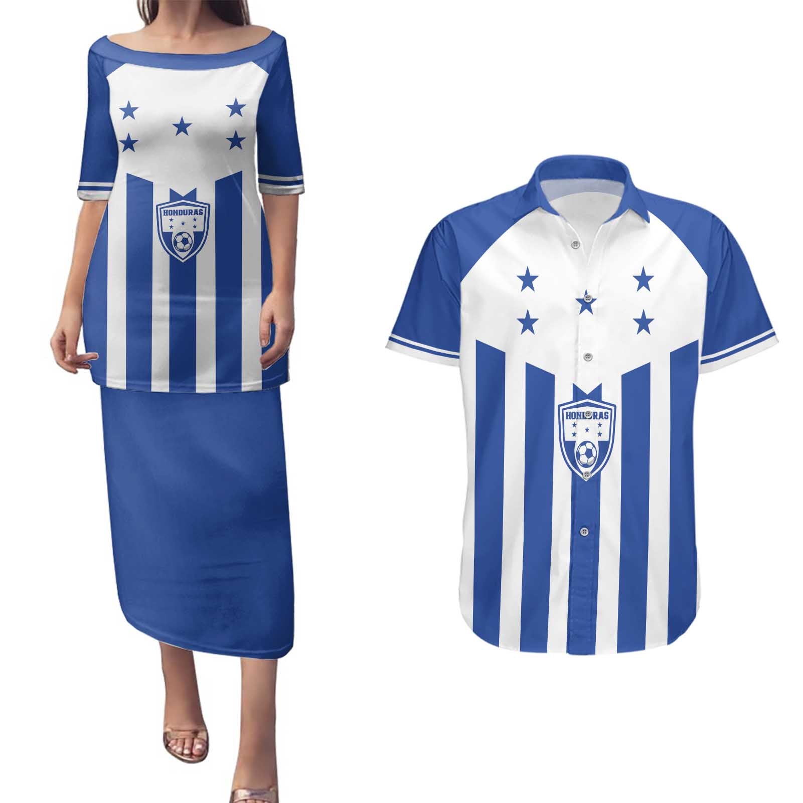 Custom Honduras Football Couples Matching Puletasi and Hawaiian Shirt Los Catrachos Sporty Style - Wonder Print Shop