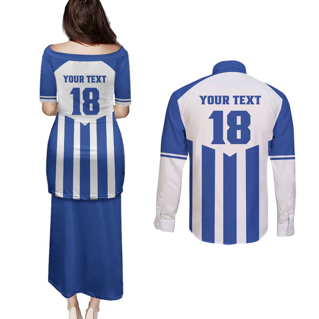 Custom Honduras Football Couples Matching Puletasi and Long Sleeve Button Shirt Los Catrachos Sporty Style - Wonder Print Shop