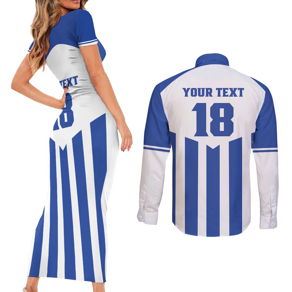 Custom Honduras Football Couples Matching Short Sleeve Bodycon Dress and Long Sleeve Button Shirt Los Catrachos Sporty Style - Wonder Print Shop