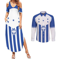 Custom Honduras Football Couples Matching Summer Maxi Dress and Long Sleeve Button Shirt Los Catrachos Sporty Style - Wonder Print Shop