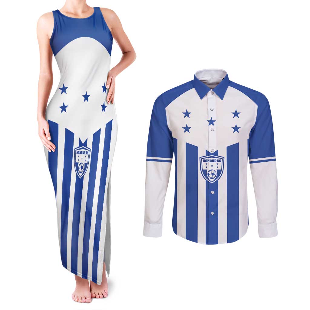 Custom Honduras Football Couples Matching Tank Maxi Dress and Long Sleeve Button Shirt Los Catrachos Sporty Style - Wonder Print Shop