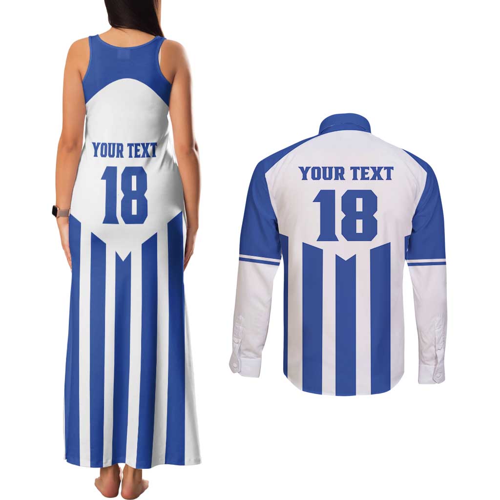 Custom Honduras Football Couples Matching Tank Maxi Dress and Long Sleeve Button Shirt Los Catrachos Sporty Style - Wonder Print Shop