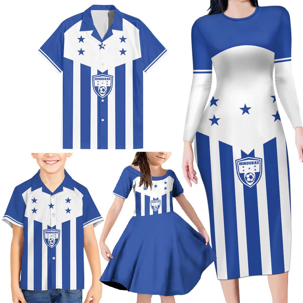 Custom Honduras Football Family Matching Long Sleeve Bodycon Dress and Hawaiian Shirt Los Catrachos Sporty Style - Wonder Print Shop