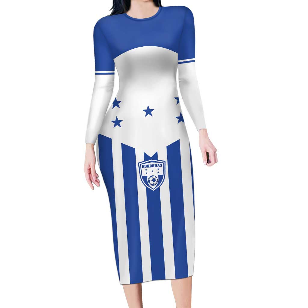 Custom Honduras Football Family Matching Long Sleeve Bodycon Dress and Hawaiian Shirt Los Catrachos Sporty Style - Wonder Print Shop