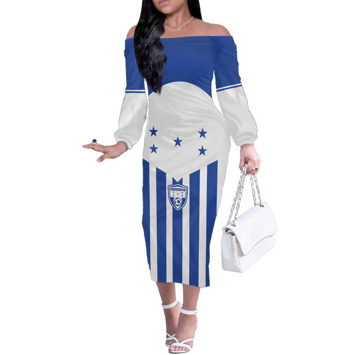 Custom Honduras Football Family Matching Off The Shoulder Long Sleeve Dress and Hawaiian Shirt Los Catrachos Sporty Style - Wonder Print Shop
