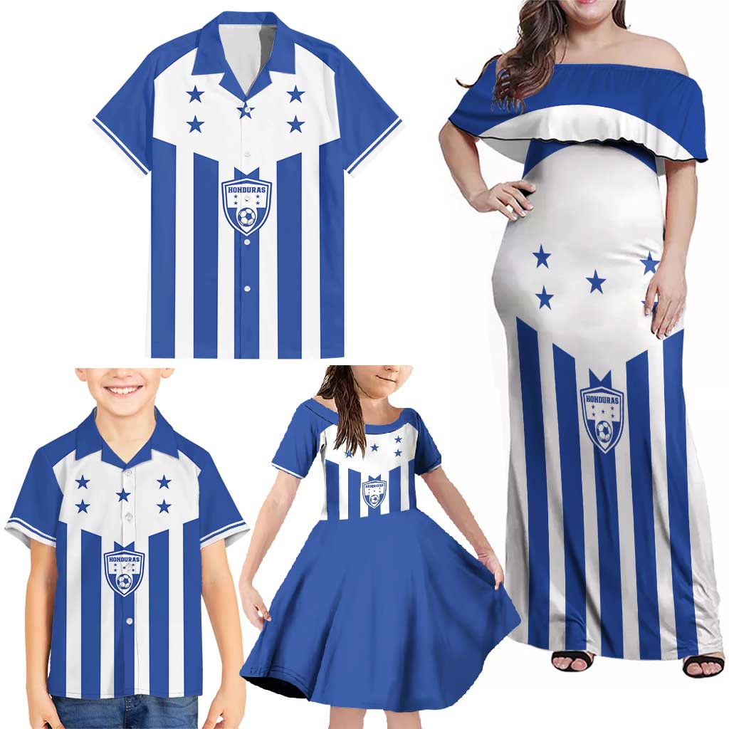 Custom Honduras Football Family Matching Off Shoulder Maxi Dress and Hawaiian Shirt Los Catrachos Sporty Style - Wonder Print Shop
