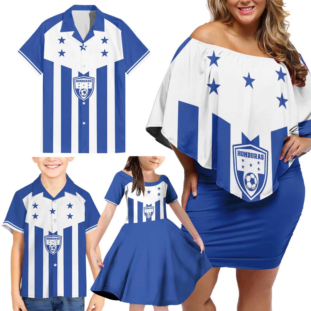 Custom Honduras Football Family Matching Off Shoulder Short Dress and Hawaiian Shirt Los Catrachos Sporty Style - Wonder Print Shop
