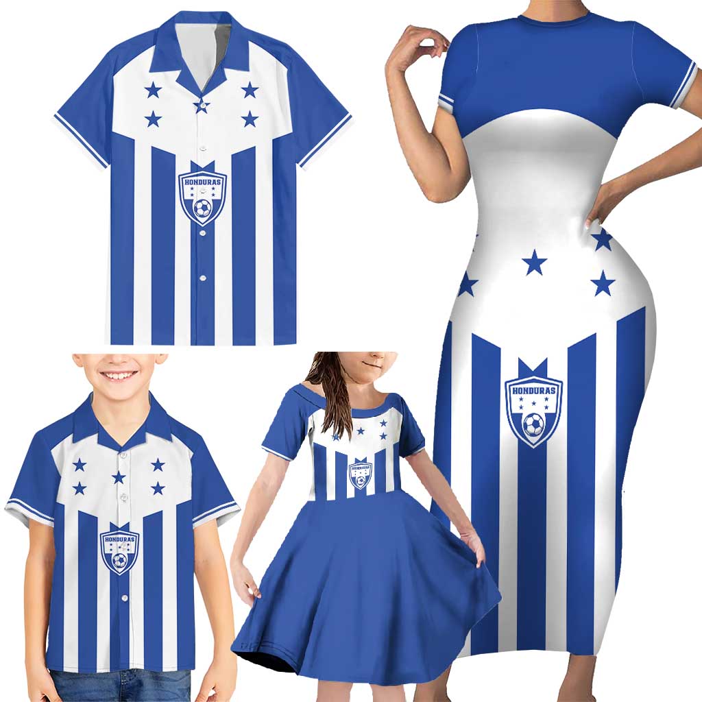 Custom Honduras Football Family Matching Short Sleeve Bodycon Dress and Hawaiian Shirt Los Catrachos Sporty Style - Wonder Print Shop
