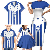 Custom Honduras Football Family Matching Short Sleeve Bodycon Dress and Hawaiian Shirt Los Catrachos Sporty Style - Wonder Print Shop