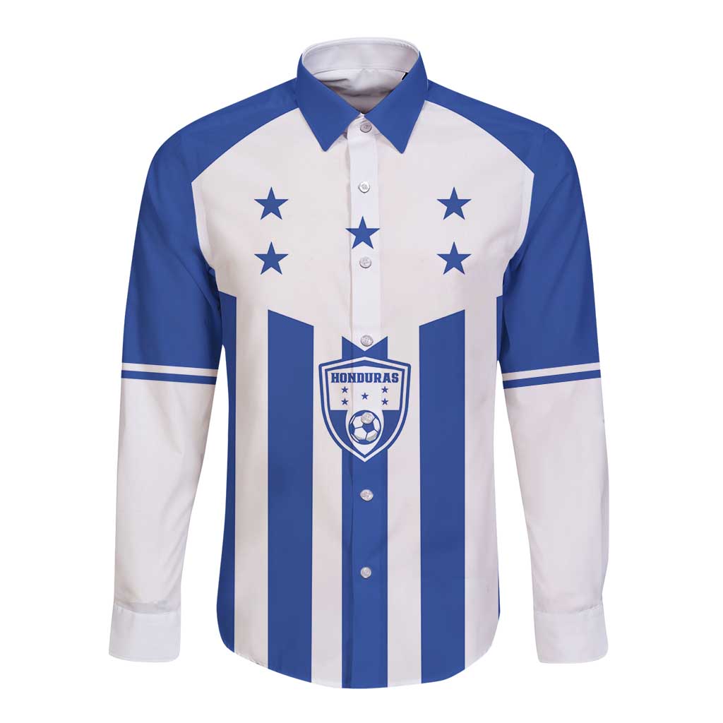 Custom Honduras Football Long Sleeve Button Shirt Los Catrachos Sporty Style - Wonder Print Shop