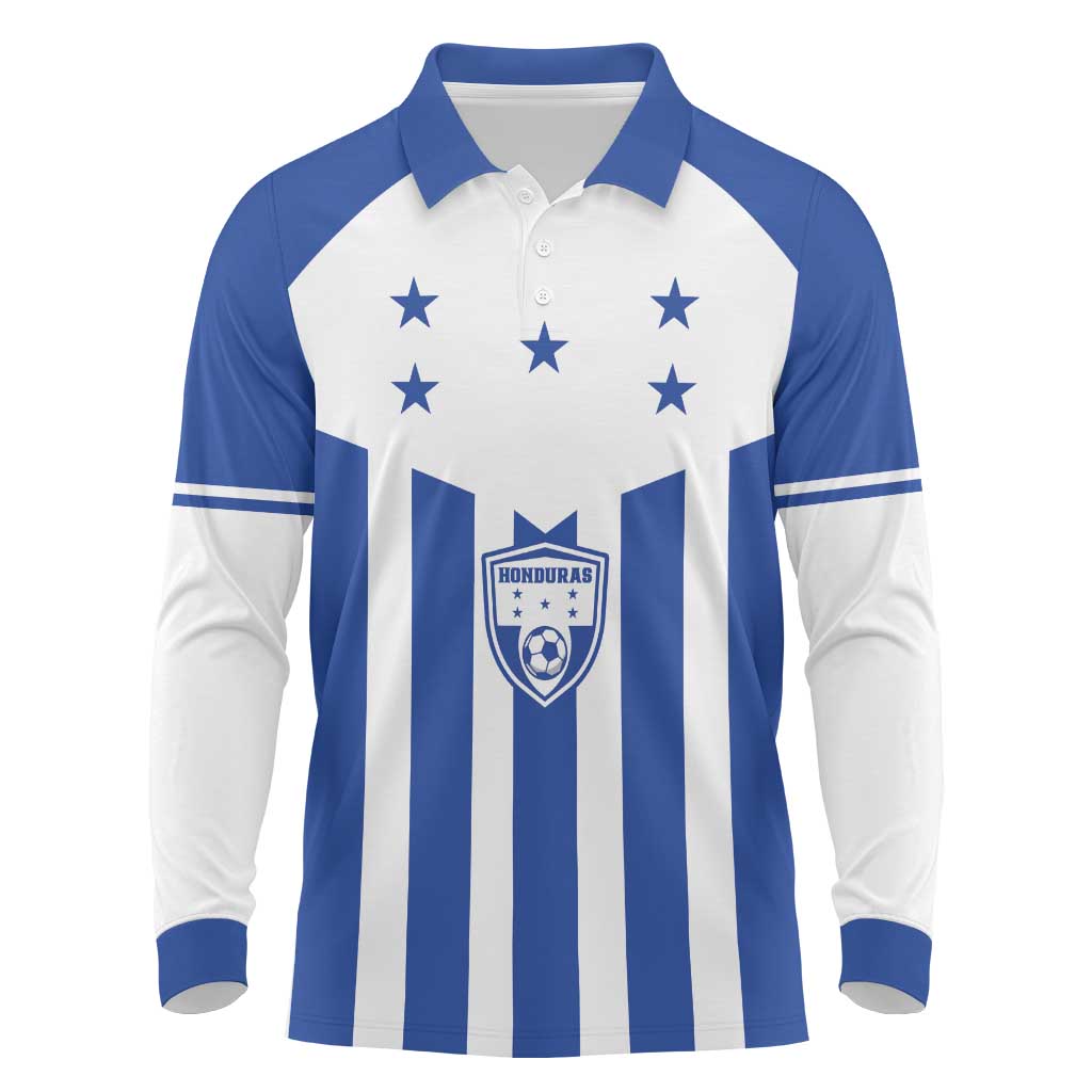 Custom Honduras Football Long Sleeve Polo Shirt Los Catrachos Sporty Style - Wonder Print Shop