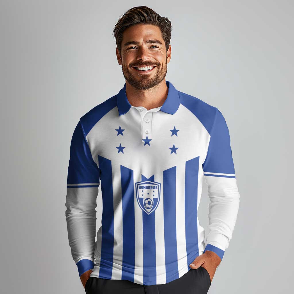 Custom Honduras Football Long Sleeve Polo Shirt Los Catrachos Sporty Style - Wonder Print Shop
