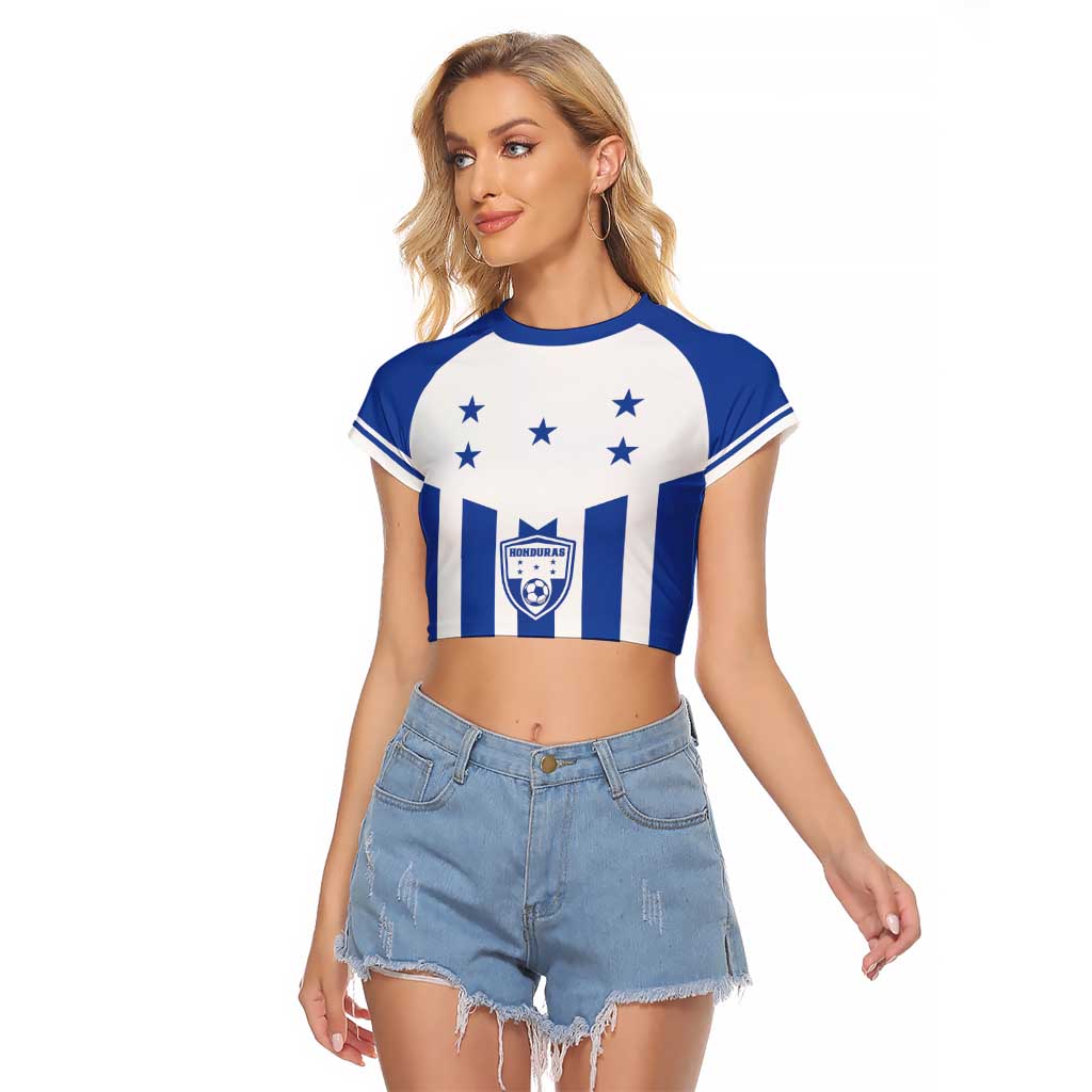 Custom Honduras Football Raglan Cropped T Shirt Los Catrachos Sporty Style - Wonder Print Shop