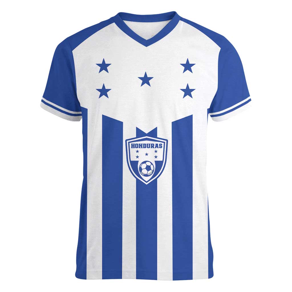 Custom Honduras Football Women V-Neck T-Shirt Los Catrachos Sporty Style - Wonder Print Shop