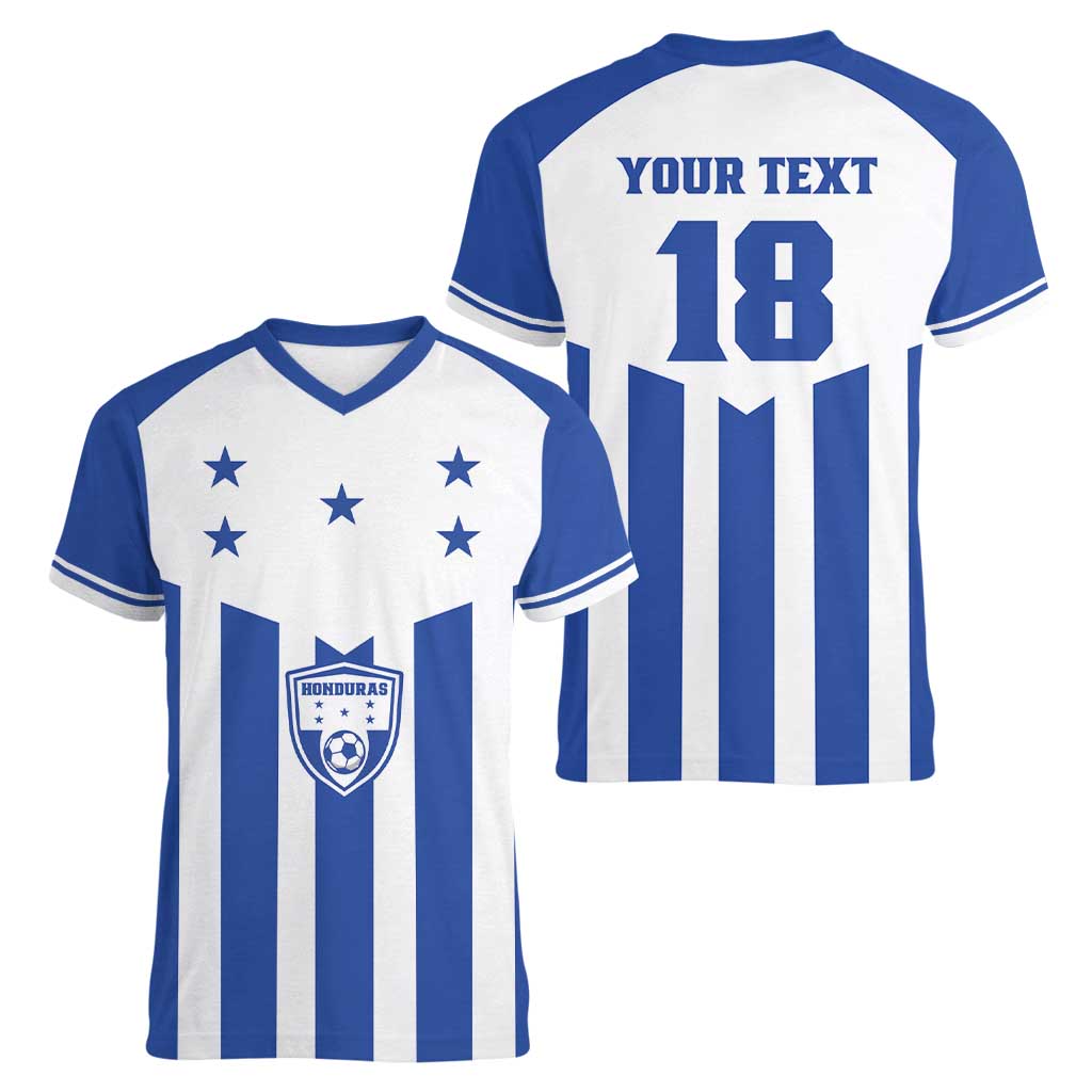 Custom Honduras Football Women V-Neck T-Shirt Los Catrachos Sporty Style - Wonder Print Shop