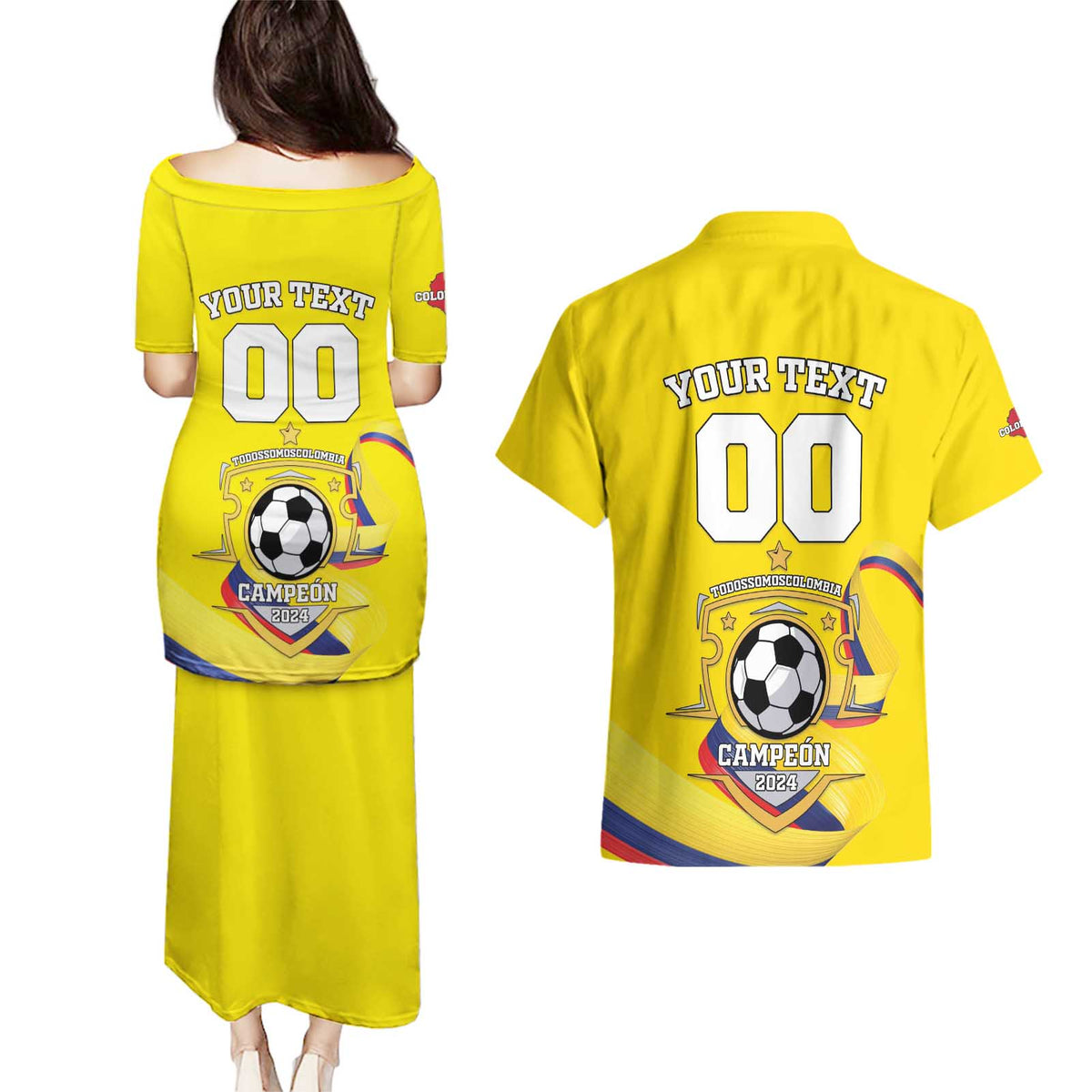 Custom Colombia Football Couples Matching Puletasi and Hawaiian Shirt Go Champions Unique Style - Wonder Print Shop