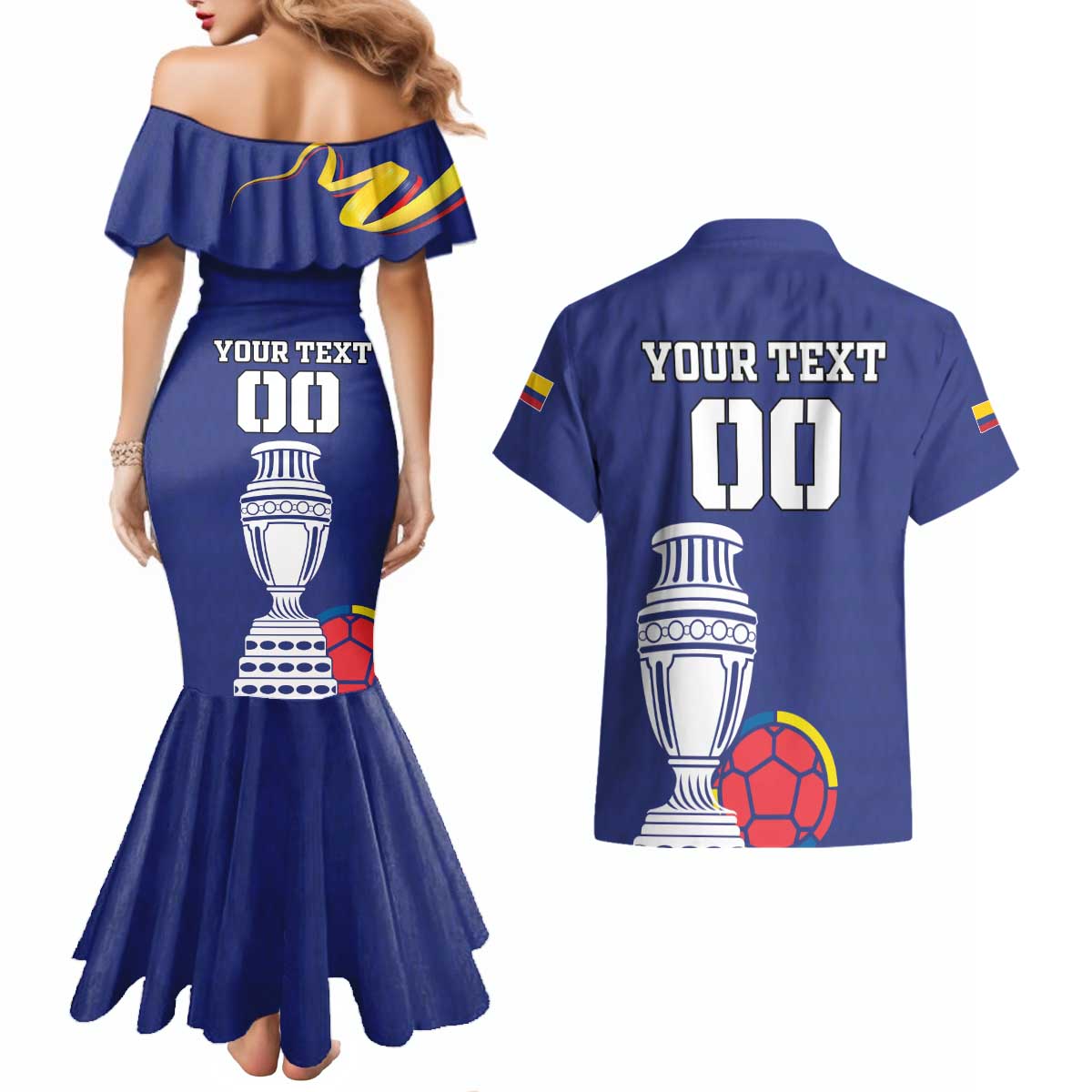 Custom Colombia Football Couples Matching Mermaid Dress and Hawaiian Shirt 2024 Copa America - Wonder Print Shop
