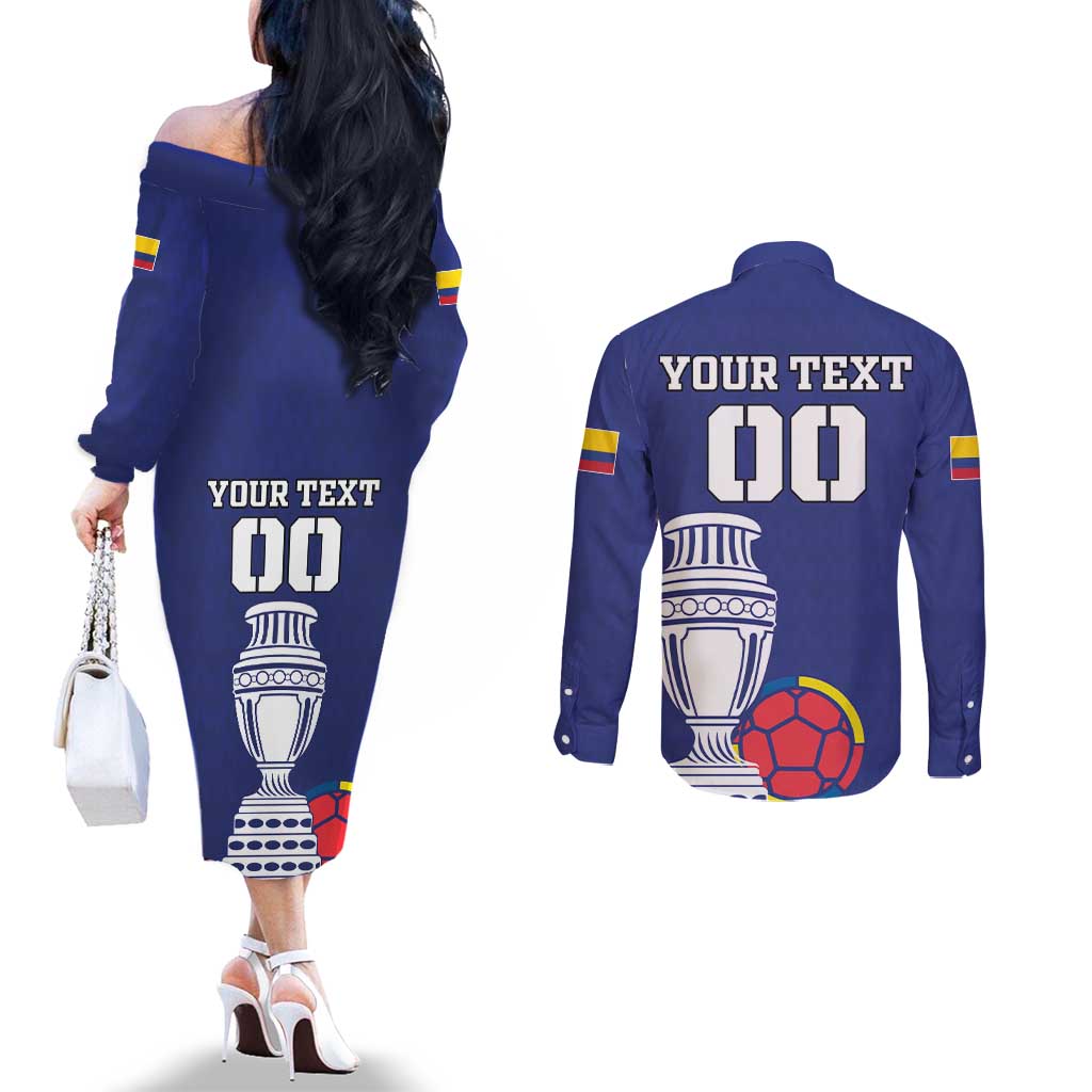 Custom Colombia Football Couples Matching Off The Shoulder Long Sleeve Dress and Long Sleeve Button Shirt 2024 Copa America