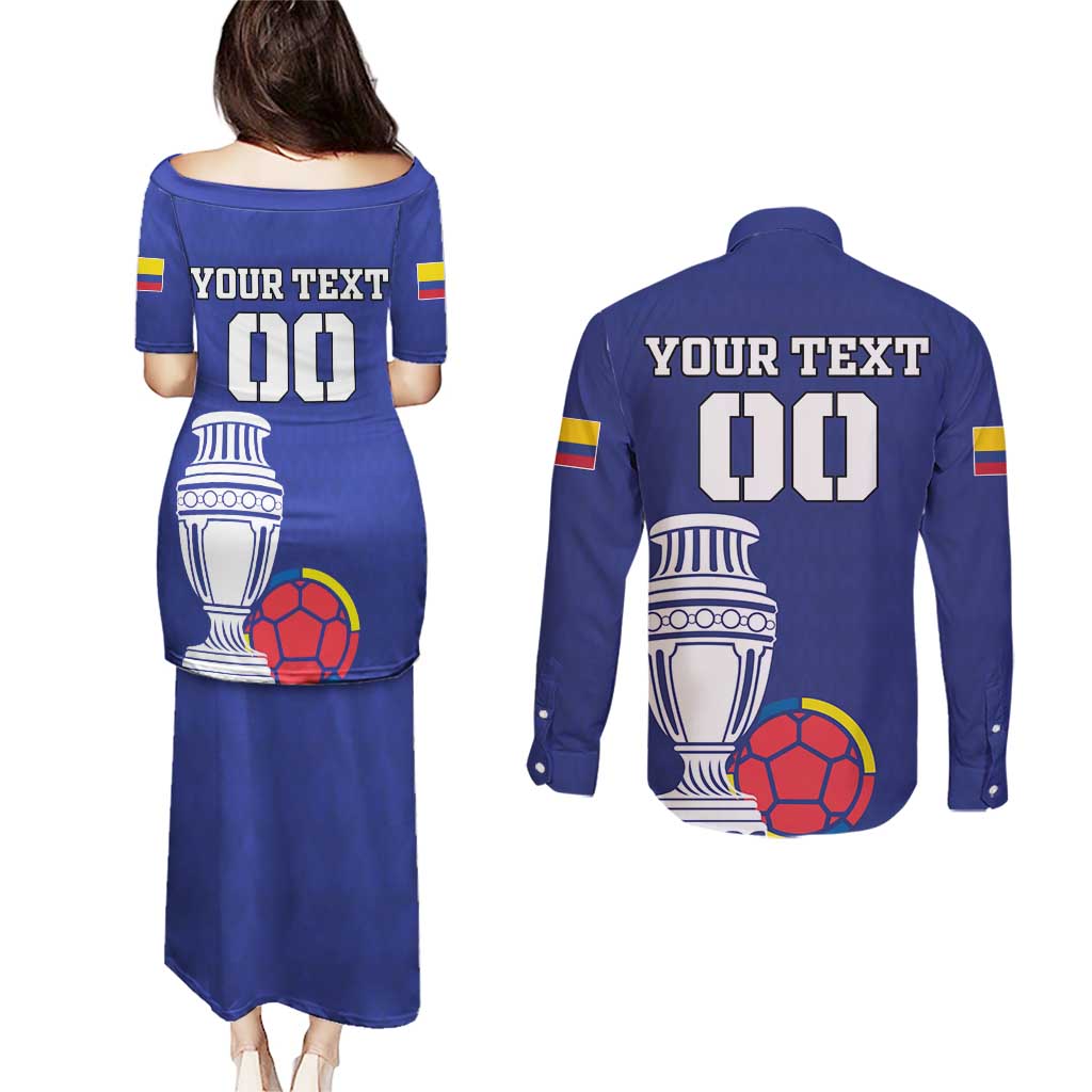 Custom Colombia Football Couples Matching Puletasi and Long Sleeve Button Shirt 2024 Copa America - Wonder Print Shop