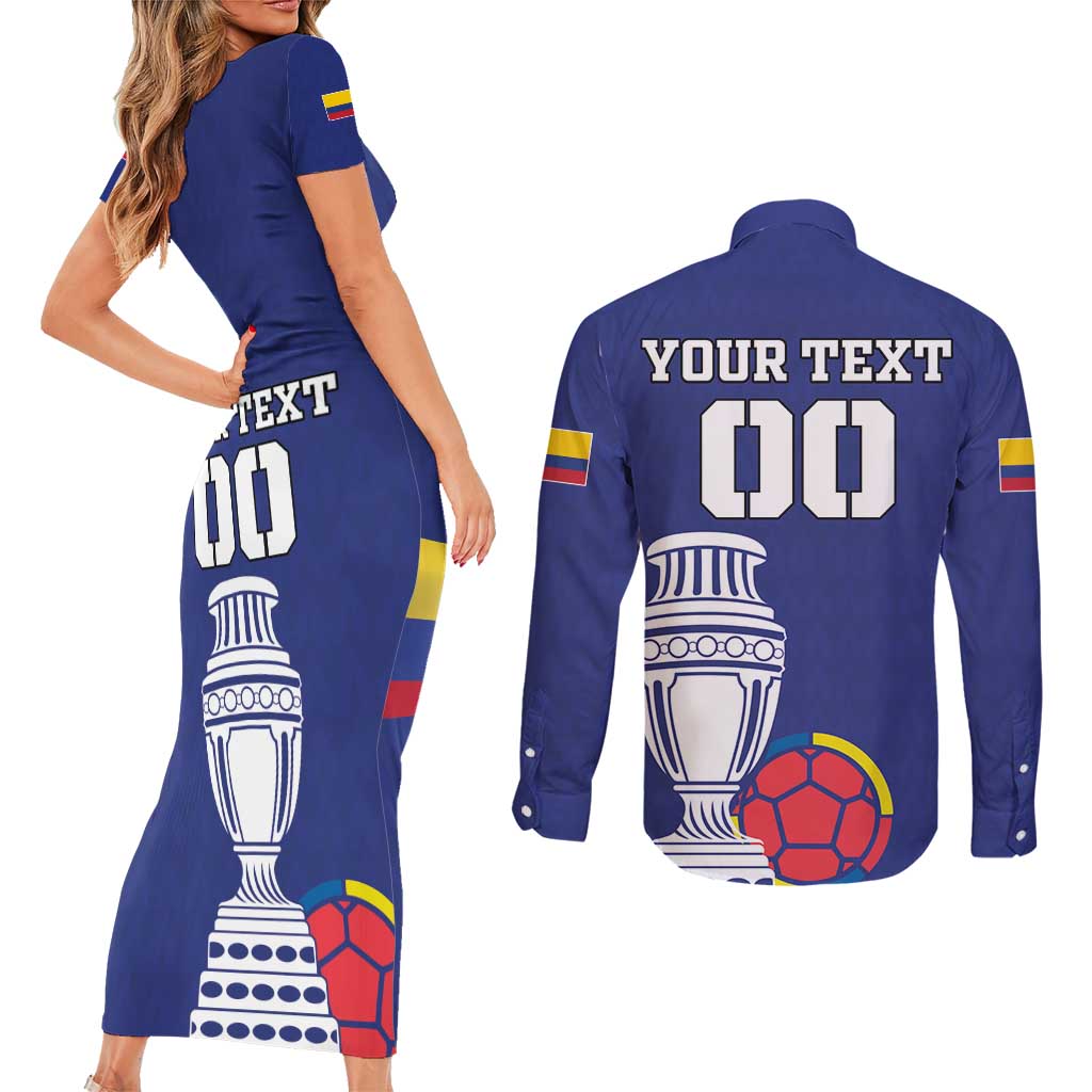 Custom Colombia Football Couples Matching Short Sleeve Bodycon Dress and Long Sleeve Button Shirt 2024 Copa America - Wonder Print Shop