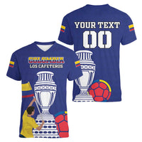 Custom Colombia Football Women V-Neck T-Shirt 2024 Copa America - Wonder Print Shop