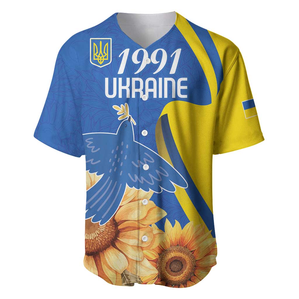 Personalized Ukraine Independence Day Baseball Jersey Peace Dove Sunflower - Wonder Print Shop