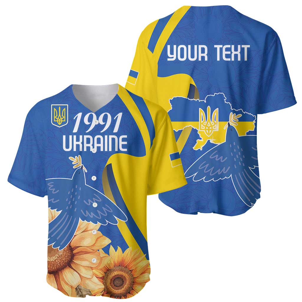 Personalized Ukraine Independence Day Baseball Jersey Peace Dove Sunflower - Wonder Print Shop