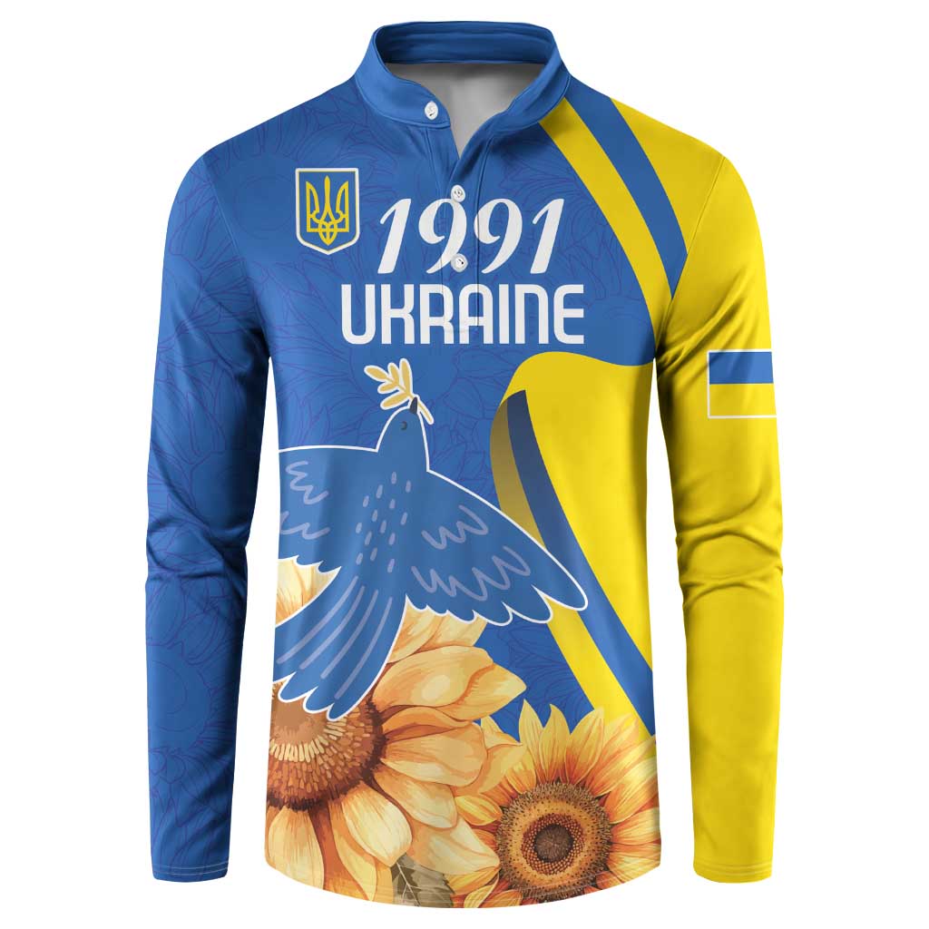 Personalized Ukraine Independence Day Button Sweatshirt Peace Dove Sunflower - Wonder Print Shop