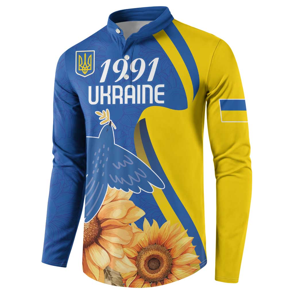 Personalized Ukraine Independence Day Button Sweatshirt Peace Dove Sunflower - Wonder Print Shop