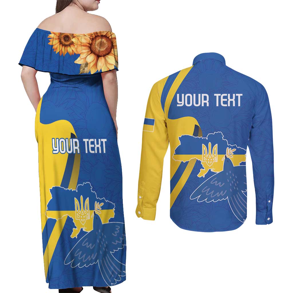 Personalized Ukraine Independence Day Couples Matching Off Shoulder Maxi Dress and Long Sleeve Button Shirt Peace Dove Sunflower - Wonder Print Shop